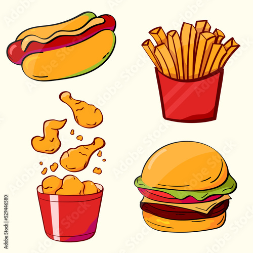 fast food hand drawn set unique vector illustration 