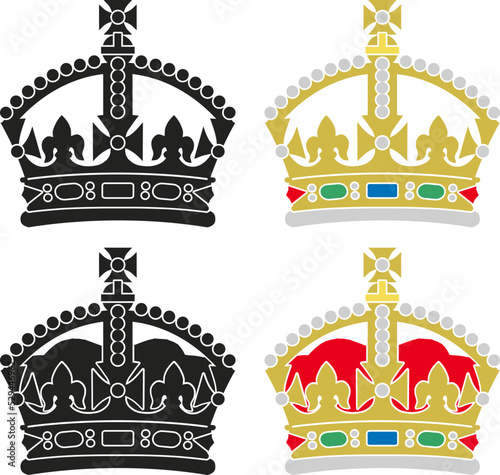 Stylized British Tudor Crown in color and black and white on a white background, vector illustration photo