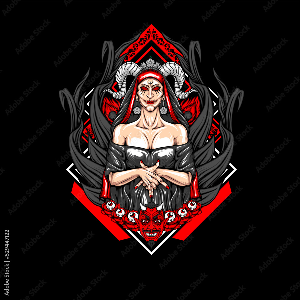 Fototapeta premium scary lady illustration with awesome background