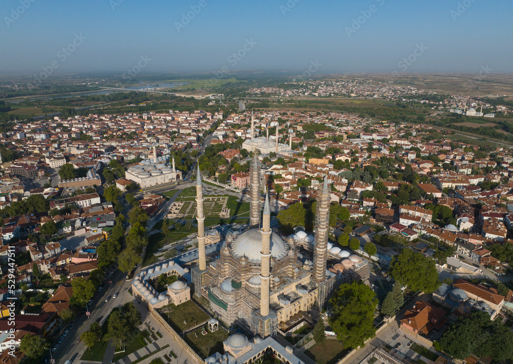 Obraz premium Renovated Selimiye Mosque Drone Photo, Edirne City Center, Turkey