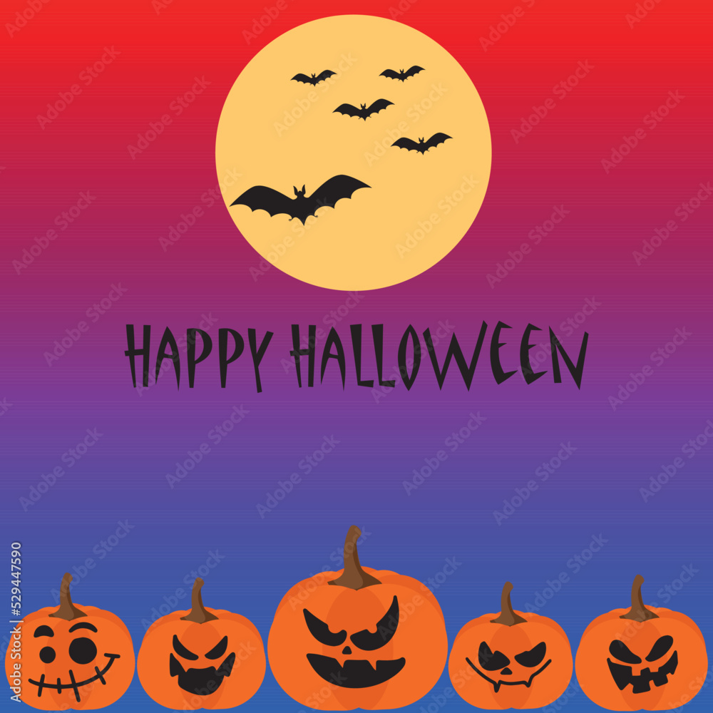 Banner with happy halloween pumpkins. Vector illustration.