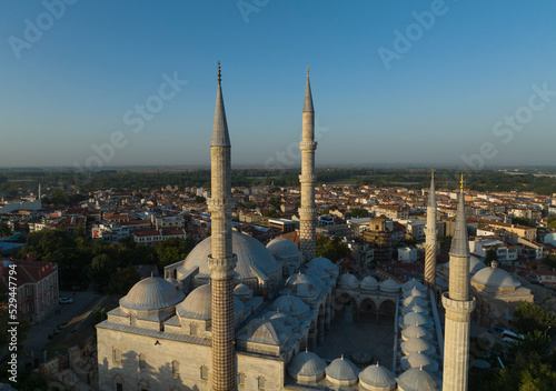 Mosque with Three Balconies(Uc Serefeli Mosque) Drone Photo, Edirne Turkey photo