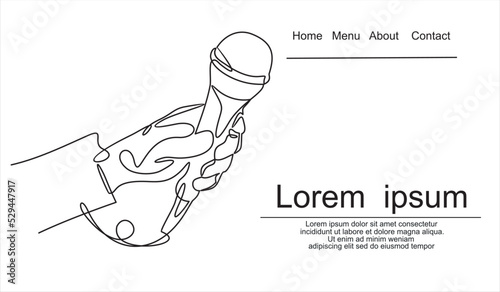 Continuous Line Drawing Vector Hand holding wired microphone one line vector drawing.