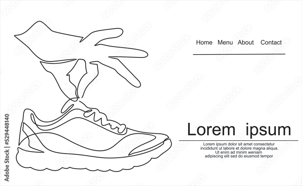Fototapeta premium drawing of hand holding of shoe, footwear logo silhouette, line art illustration of hand holding shoes