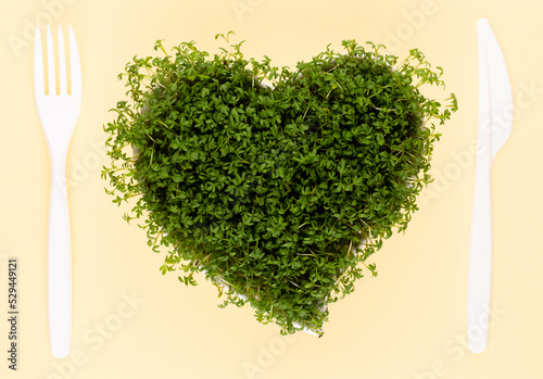 Creative layout made of sprout seed heart bowl. Flat lay, top view. Food ingredient pattern.