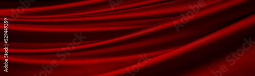 Obraz na płótnie Red silk satin. Curtain. Luxury background for design. Shiny fabric. Wavy folds. Christmas, Valentine, Valentine's day, anniversary, awarding, festive. Web banner. Wide. Panoramic. Website header. w salonie