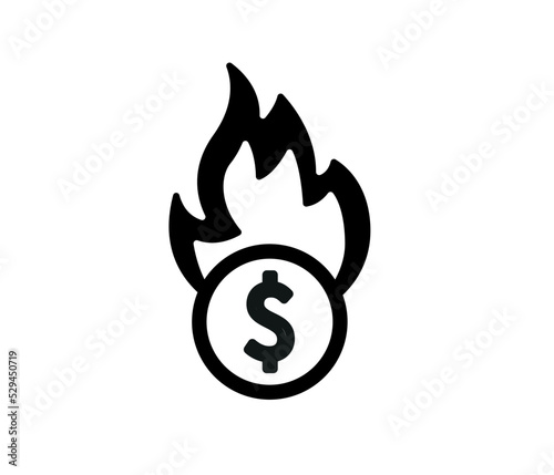 Fire Money Vector Icon, Burning Dollar Sign.
