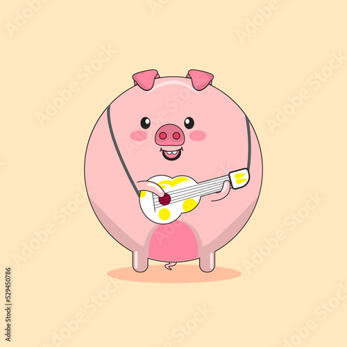A funny piggy sings and plays on guitar