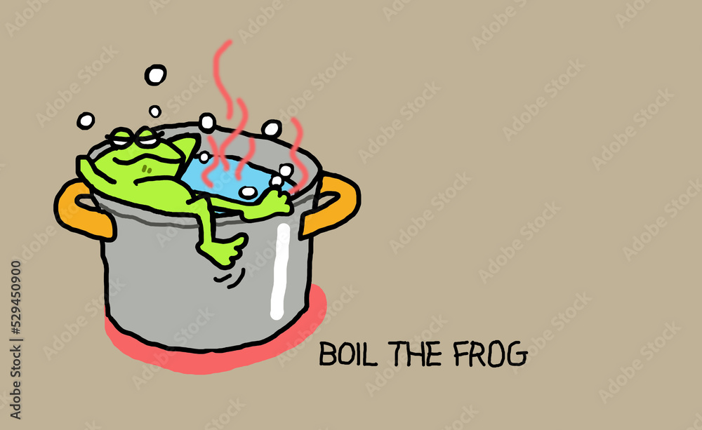 Boiling the Frog - business metaphor cartoon for failure to change