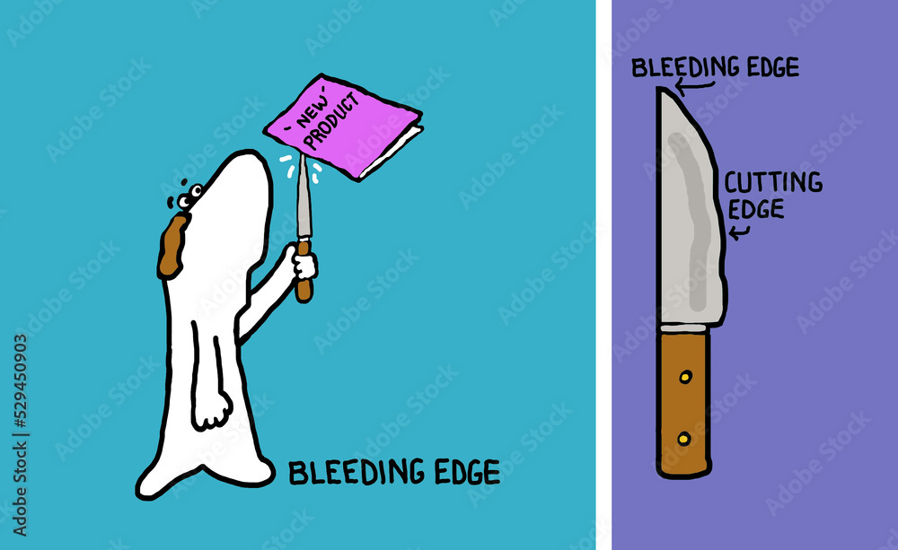 Bleeding Edge, cutting edge office jargon cartoon