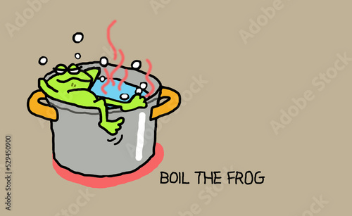 Obraz na płótnie Boiling the Frog - business metaphor cartoon for failure to change w salonie