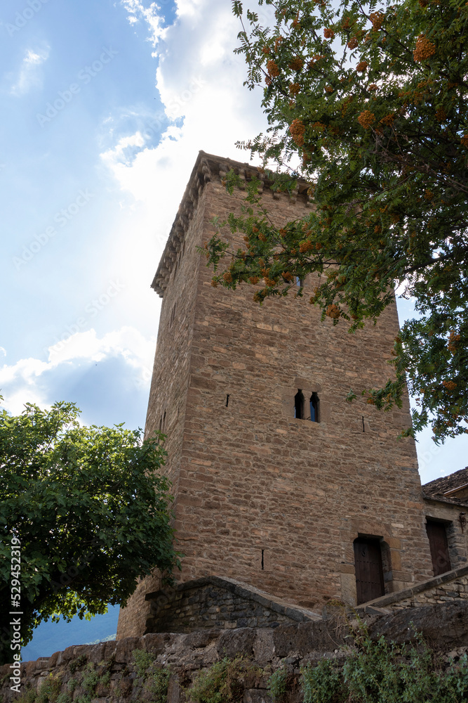 medieval tower in the town of oto in the spanish pyrenees medieval tower in the town of oto in the spanish pyrenees