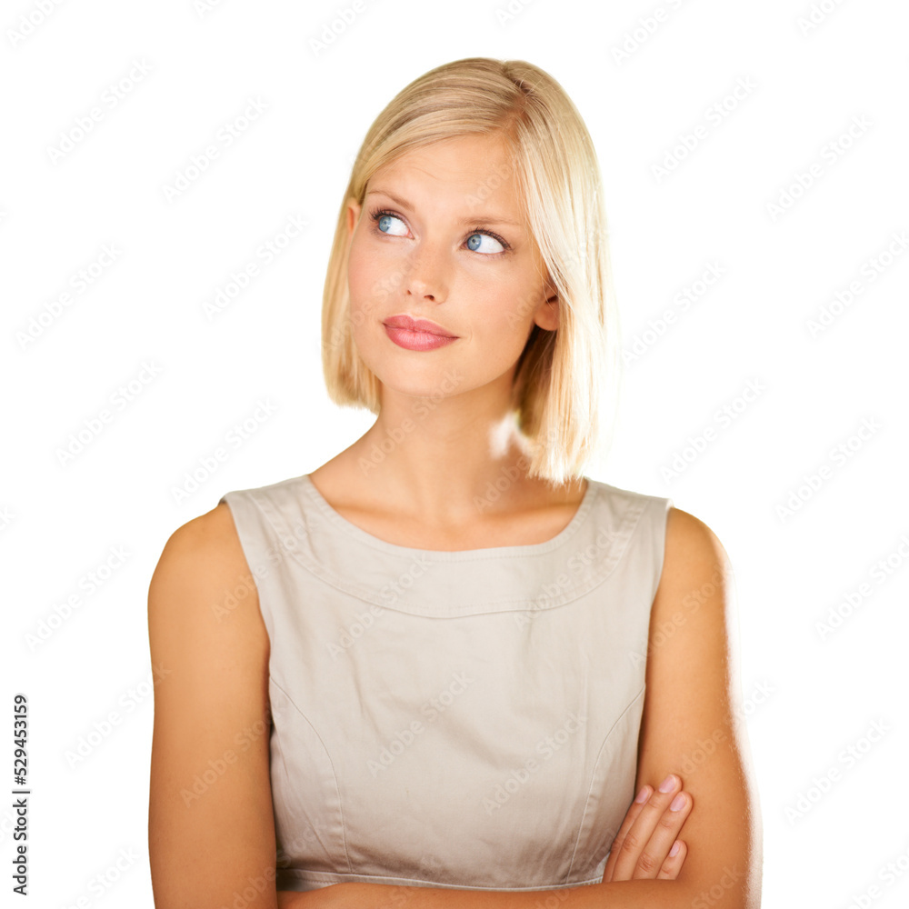 Thinking, doubt and confused about a question or idea by a woman making a decision about business on a png, transparent and mockup or isolated background. Unsure about a thought or choice to choose Thinking, doubt and confused about a question or idea by a woman making a decision about business on a png, transparent and mockup or isolated background. Unsure about a thought or choice to choose