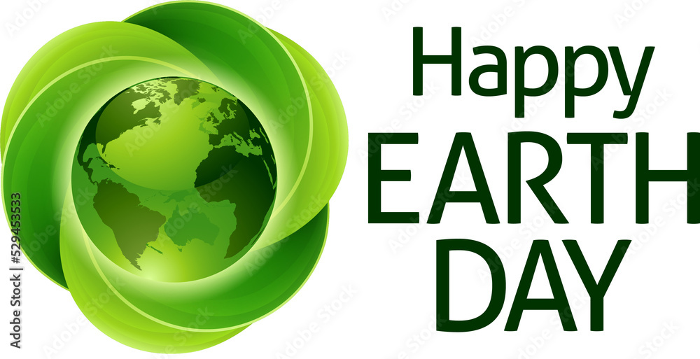 Happy Earth Day Green Leaves Globe Design