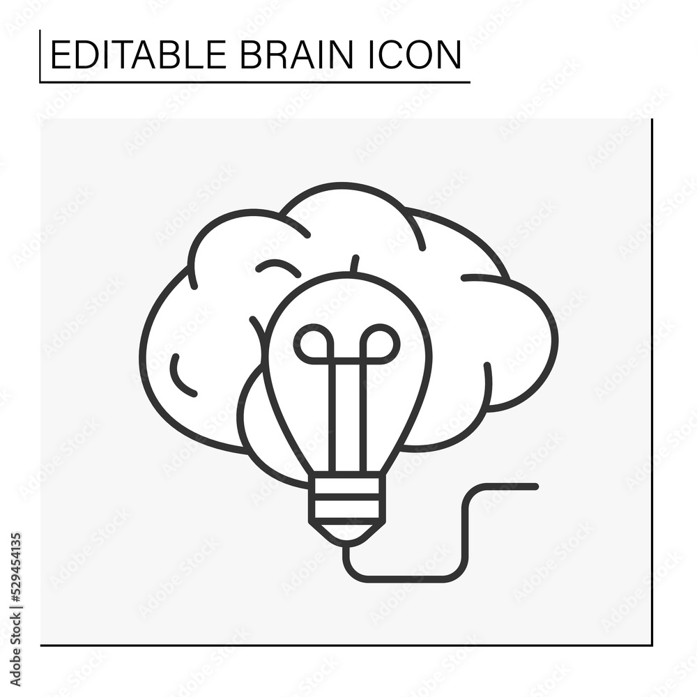  Brain line icon.Idea. Creativity light bulb. Neurology. Brainstorming concept. Isolated vector illustration. Editable stroke