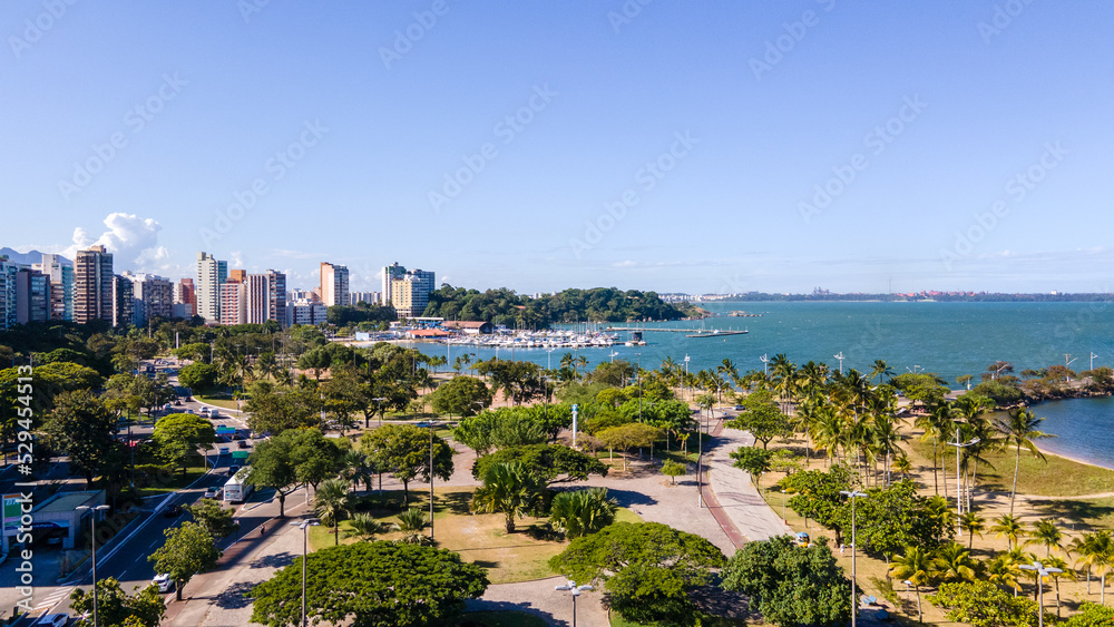 Birds eye view from Praia do Canto district of Vitória, Espírito Santo state, in the background the yacht club