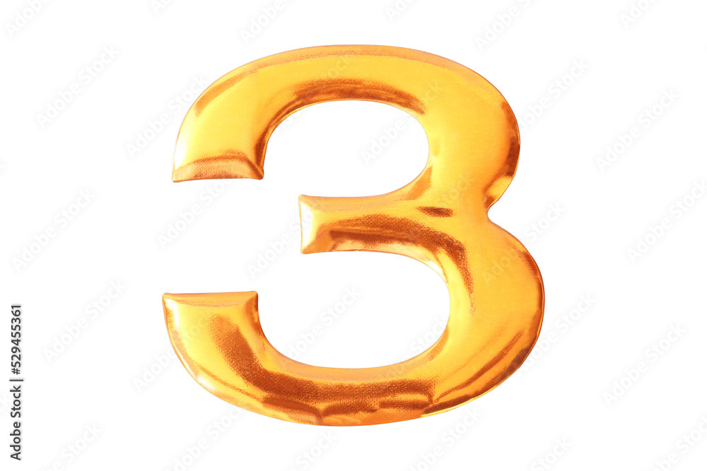 Number three golden isolated on background; The number three golden arabic isolated on white background. Number three golden isolated on background; The number three golden arabic isolated on white background.