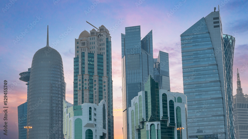 Fototapeta premium The skyline of Doha city center during evening.