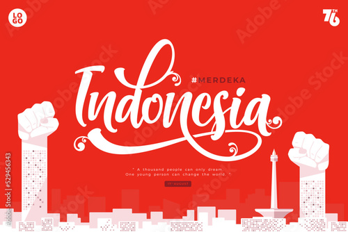 indonesia independence day lettering illustration background