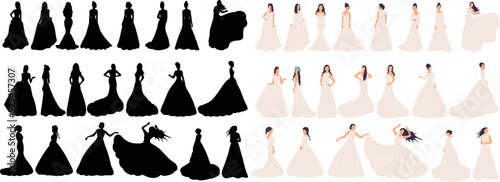 bride collection in flat style isolated, vector