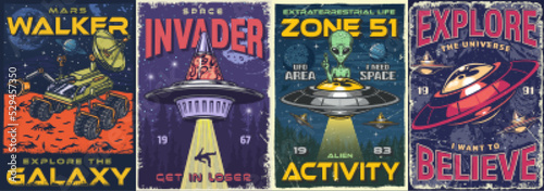 Fotografia, Obraz Space UFO set flyers colorful