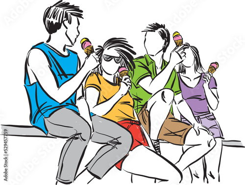 friends together having fun eating ice cream friendship concept vector illustration © moniqcca