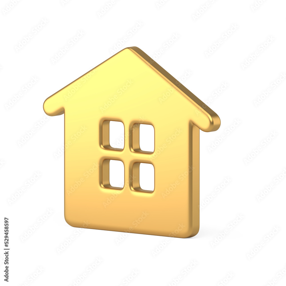 Golden abstract christmas house. Celebration minimal design with windows and roof