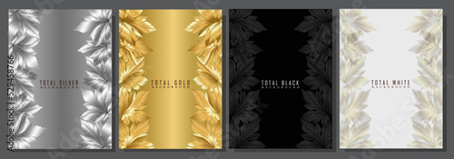 Luxury covers with autumn leaves. Brochures, elegant invitations, vector template with gold, silver, black and platinum floral pattern. 