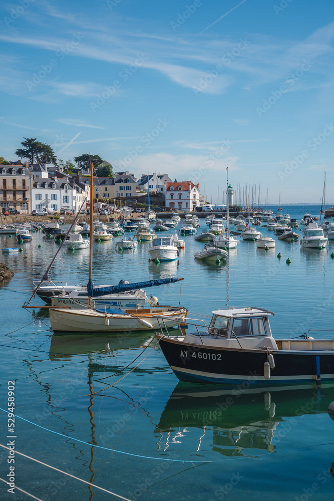 The city of Sauzon in Belle-Ile-en-Mer and its cute little harbor / France