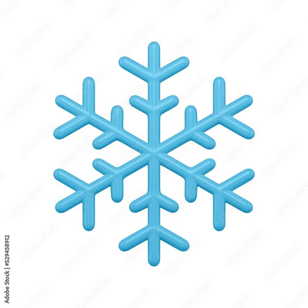 Blue festive realistic snowflake. Christmas crystal figure with tracery rays ornament Blue festive realistic snowflake. Christmas crystal figure with tracery rays ornament
