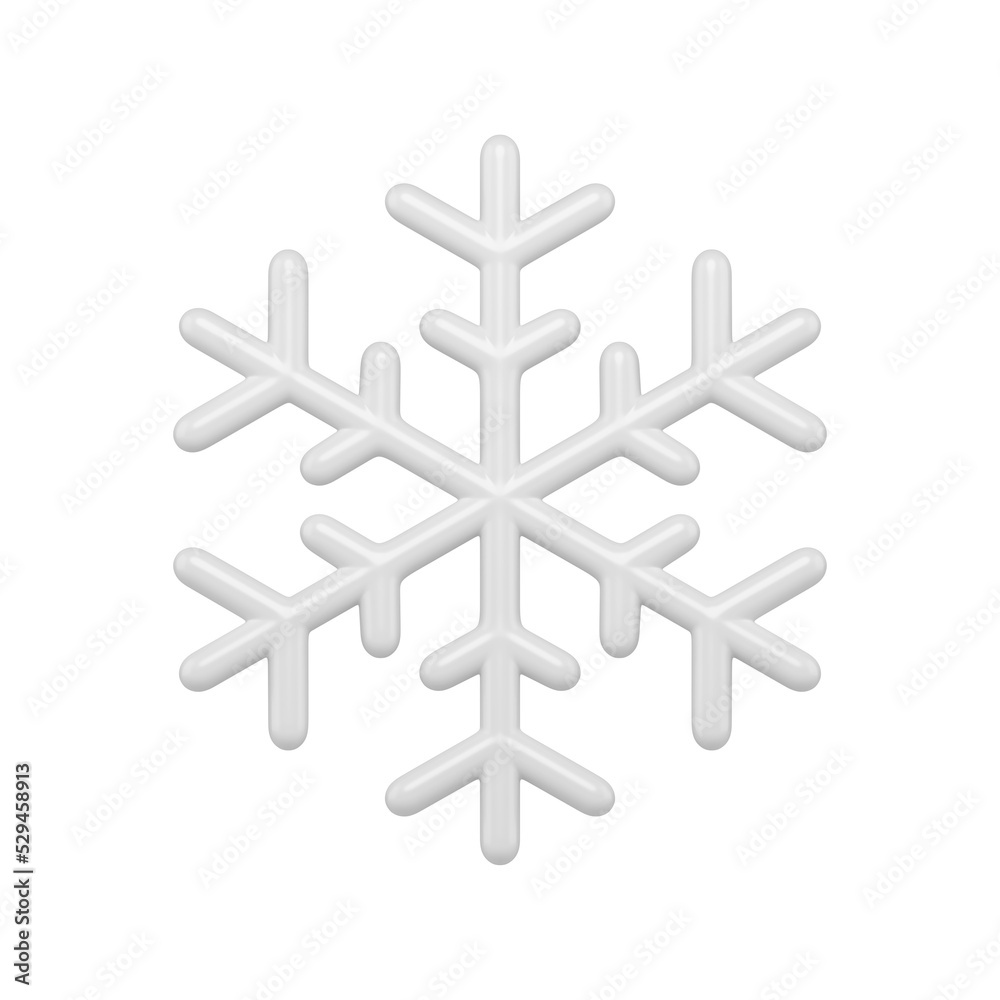 White festive realistic snowflake. Christmas crystal figure with tracery rays ornament White festive realistic snowflake. Christmas crystal figure with tracery rays ornament