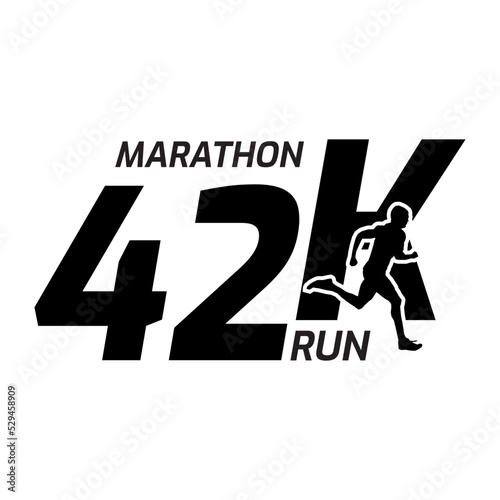 Black silhouette marathon run event logo template with running people illustration, 42k marathon