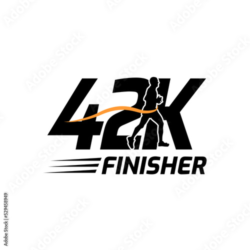 Black silhouette marathon run event finisher logo template with running people illustration, 42K marathon vector eps 10