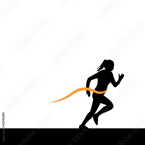 Black silhouette marathon run event finisher logo template with running people illustration,