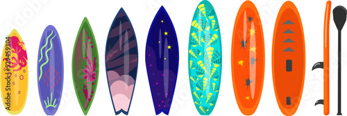 Surfboard icons set cartoon vector. Surfing board. Beach surf