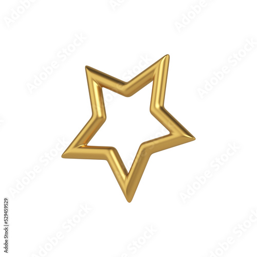 Minimalistic Christmas gold 3d star. Glowing precious symbol of holidays
