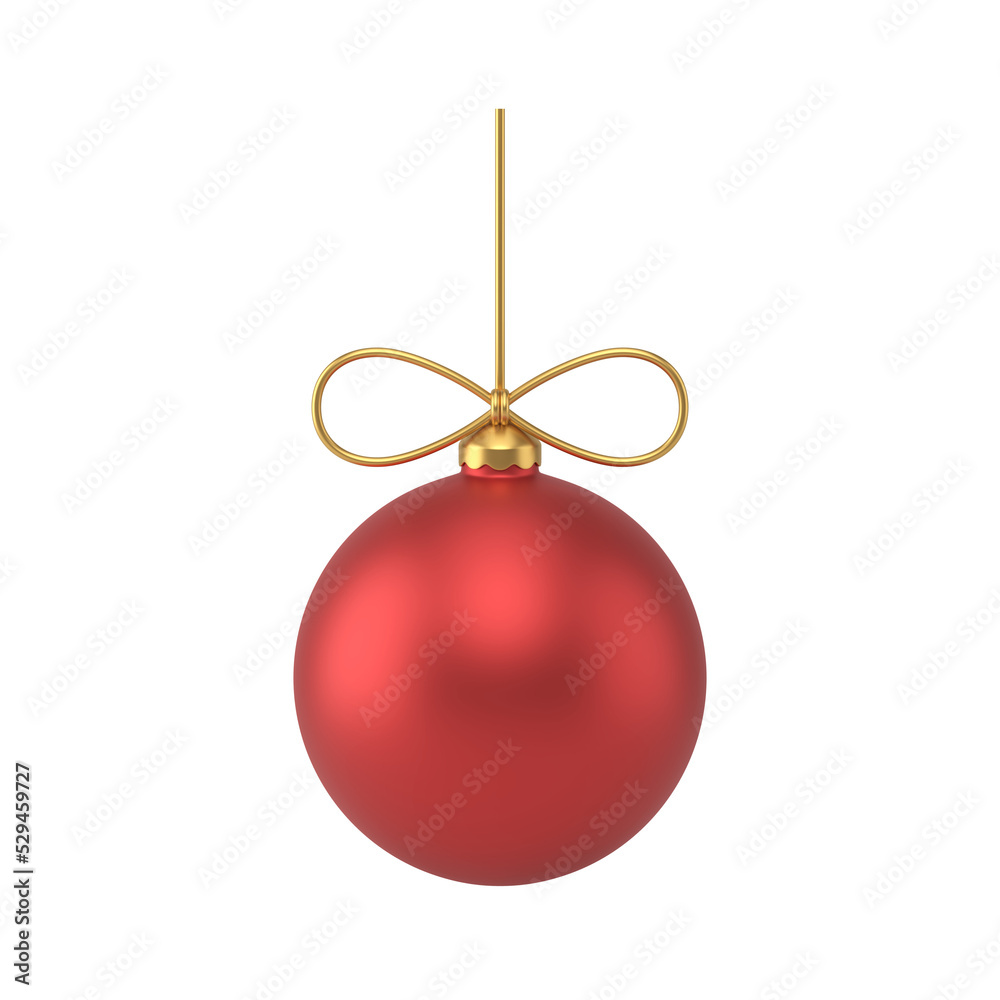 Christmas red bauble with gold rope bow. Traditional glass toy with minimalistic designer ornament Christmas red bauble with gold rope bow. Traditional glass toy with minimalistic designer ornament