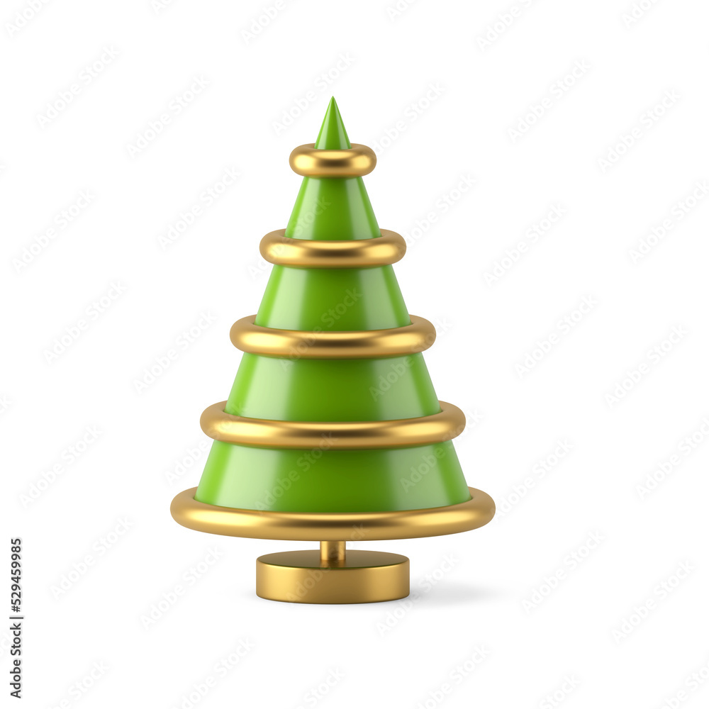 Abstract green christmas tree. Minimalistic new years design with gold rings Abstract green christmas tree. Minimalistic new years design with gold rings