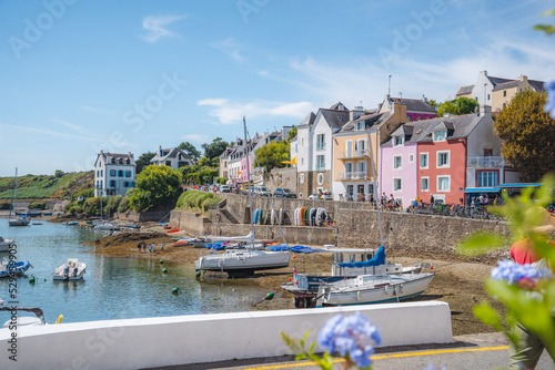 The city of Sauzon in Belle-Ile-en-Mer and its colorful houses and boats