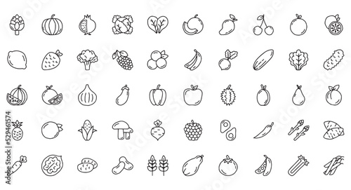 fruit icon pack  vegetables icon set  healthy food icon set  handdrawn icon