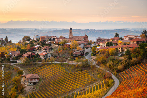 view of Treiso in Autumn, Langhe, Piedmont, Italy #529461734