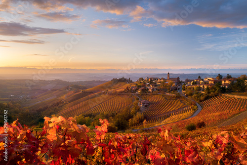 view of Treiso in Autumn, Langhe, Piedmont, Italy #529461762