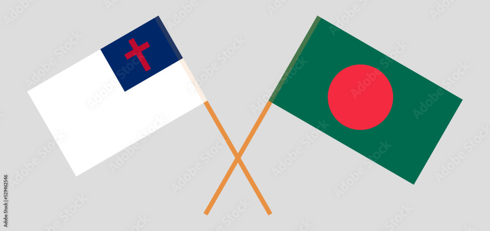 Crossed flags of christianity and Bangladesh. Official colors. Correct proportion Crossed flags of christianity and Bangladesh. Official colors. Correct proportion