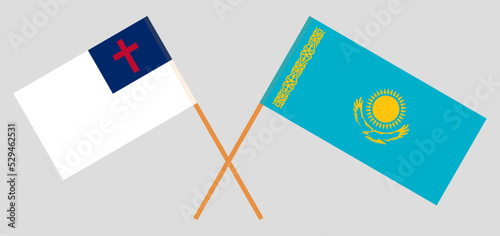 Crossed flags of christianity and Kazakhstan. Official colors. Correct proportion