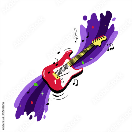 Vector red electro guitar with purple wave