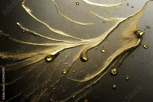 Texture of gold wave metallic background. 3D liquid gold fluid with reflection. Gold liquid surface for poster wallpaper and banner. 3D render.