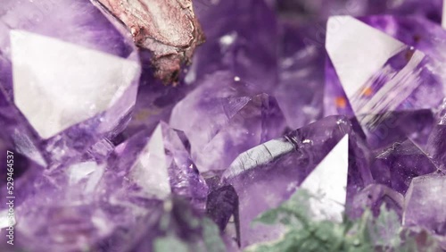 Closeup and panning with amethyst crystals.
