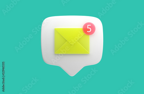 3D email icon with notification, unread mail logo. 3d render illustration