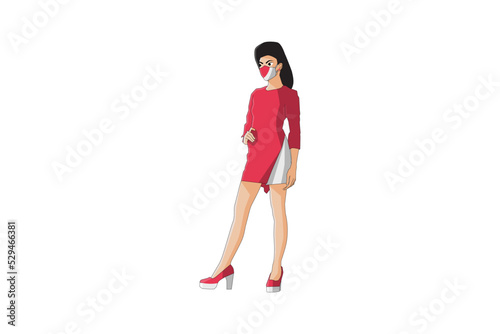 Vector illustration of elegant women posing with mask