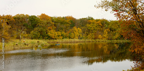Fototapeta Naklejka Na Ścianę i Meble -  bright colors of autumn, glade, background, yellow leaves, soap bubbles, children